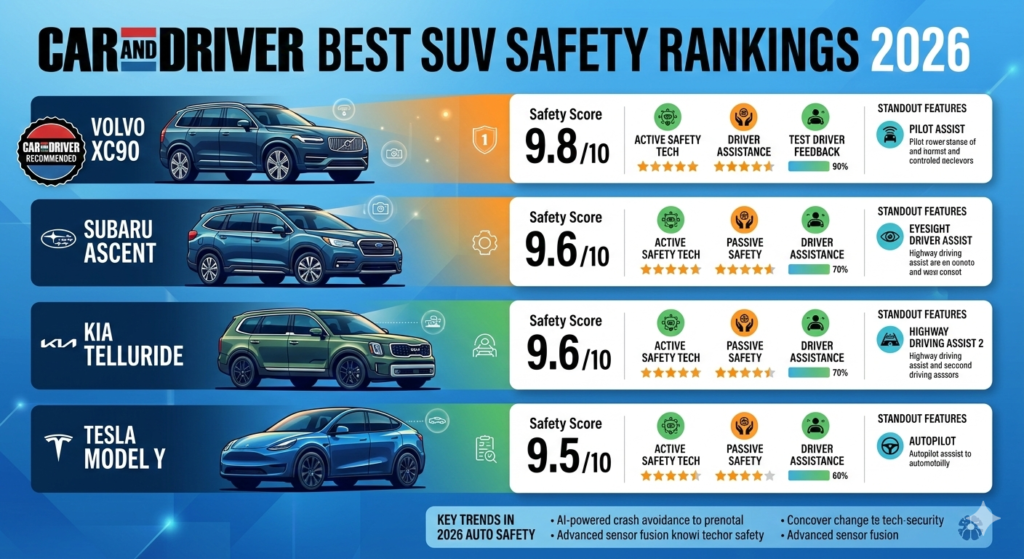 Infographic of car and driver best suv safety