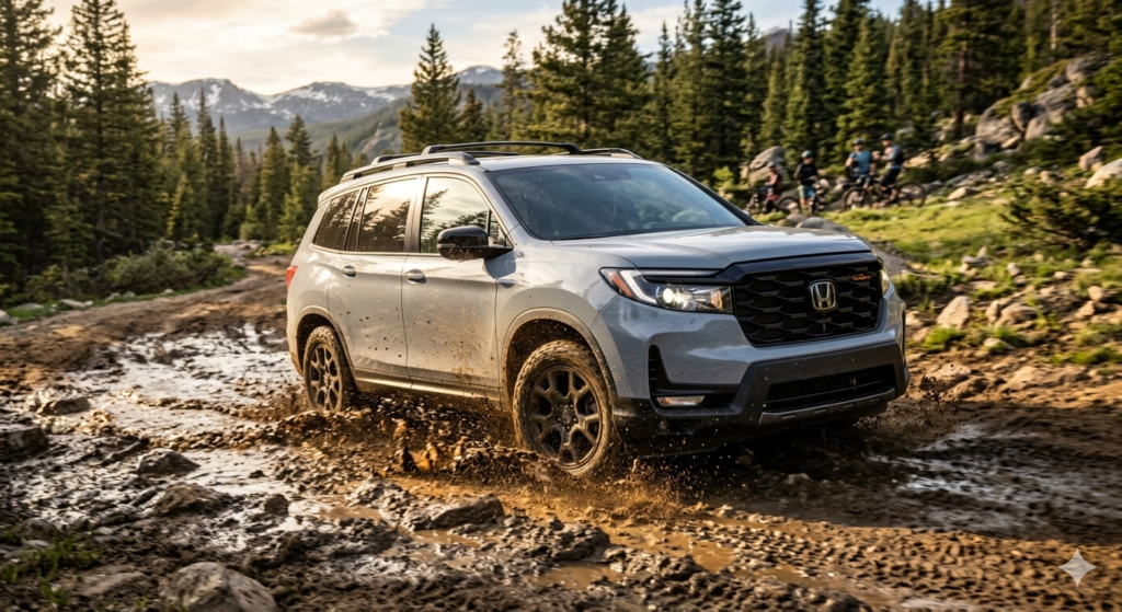 The interior cargo space and seating of Honda's largest SUV, the 2026 Pilot.