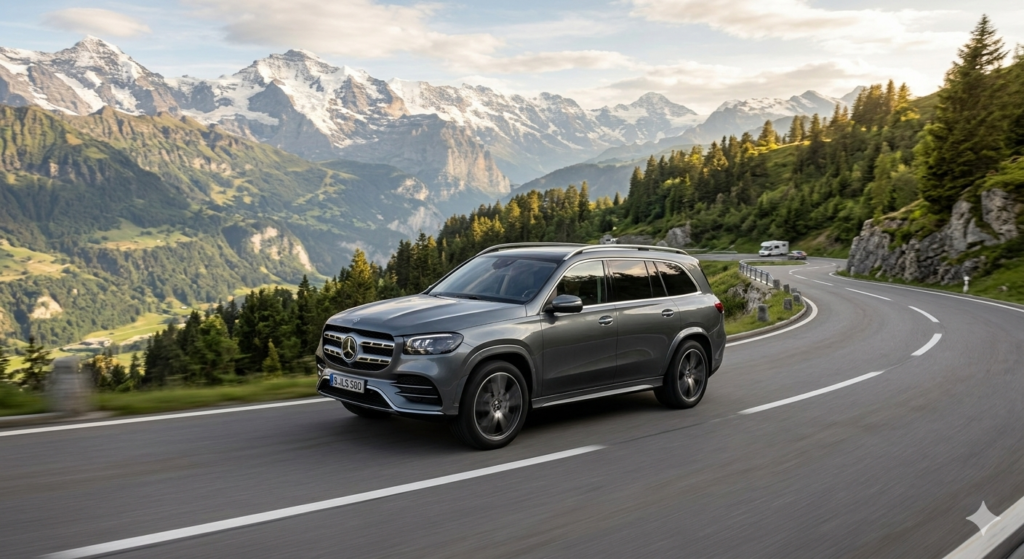 2026 Mercedes-Benz SUV models driving on a scenic highway.