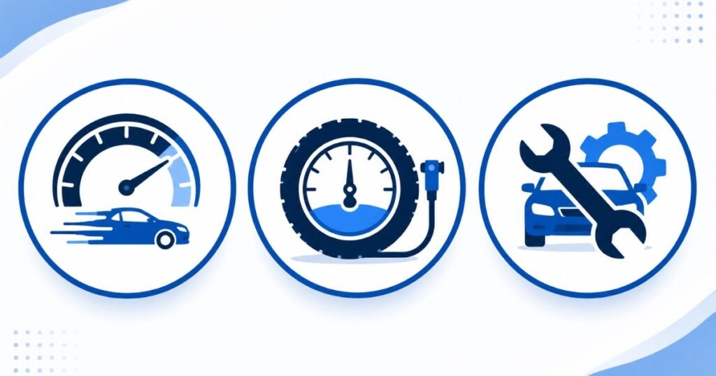Infographic showing the top three ways to improve gas mileage: smooth driving, proper tire pressure, and routine maintenance
