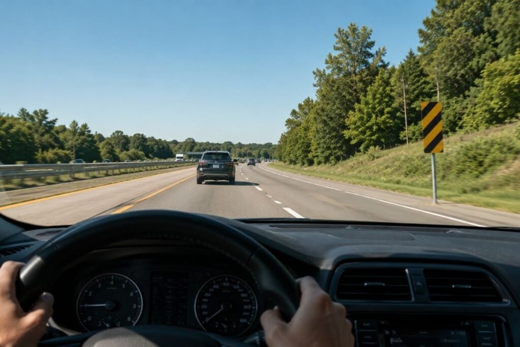 Using a roadside reference point to measure a three-second following distance